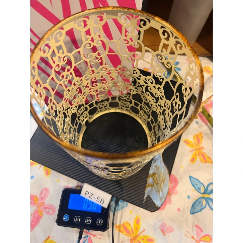 Pink Zebra Distressed Cream and Gold Angel Wing Filigree Metal Candle Sleeve